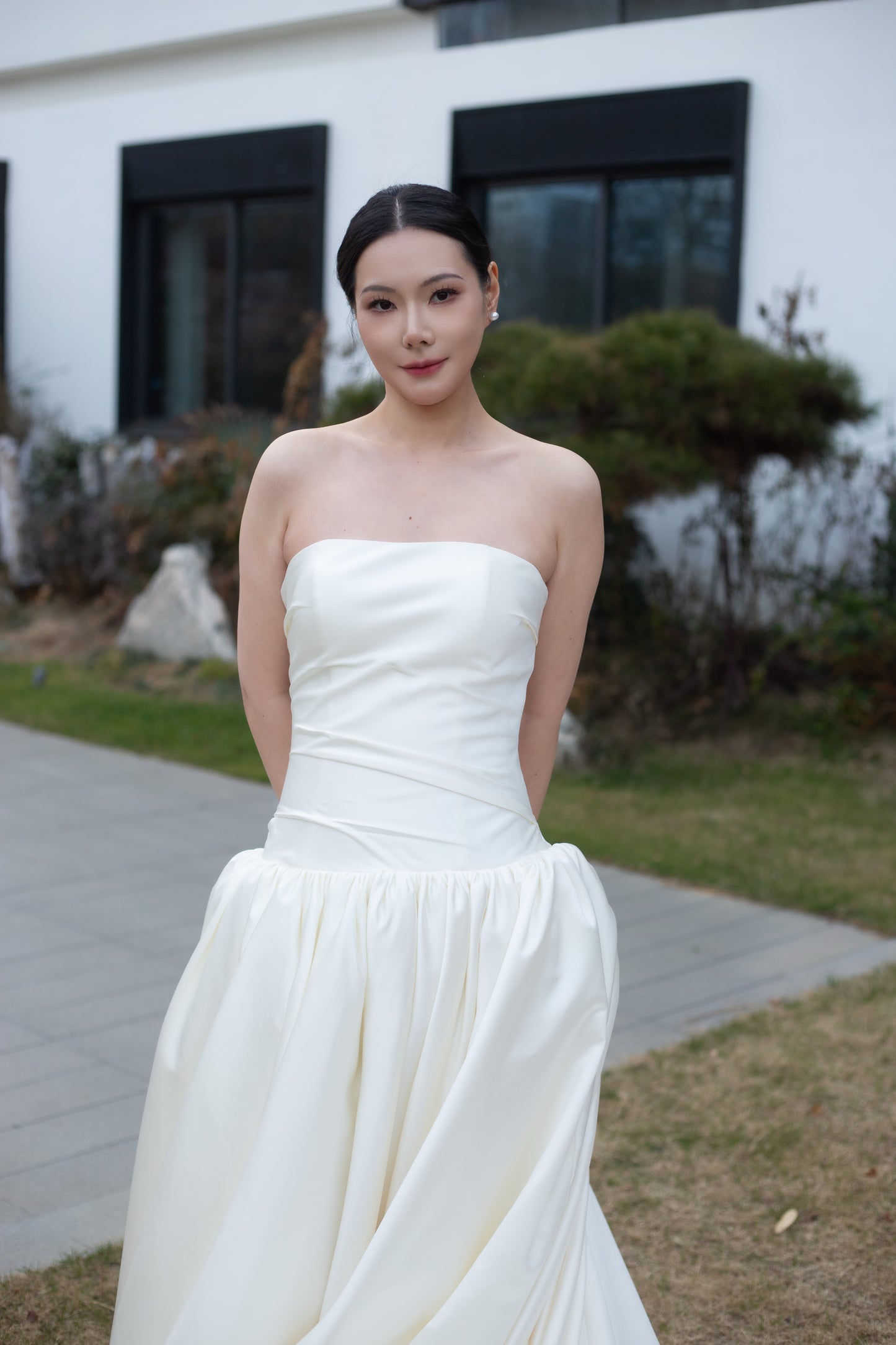Bridget | Drop Waist Satin Corset Ball Gown Wedding Dress