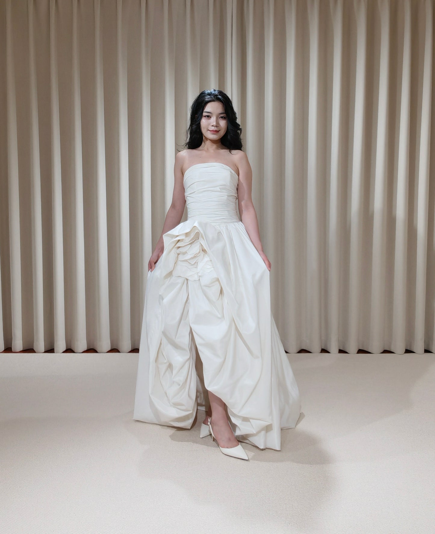 Unique High Low Satin Flower Shape Wedding Bridal Dress, Custom Minimalist Simple Elegant Prom Party Gown