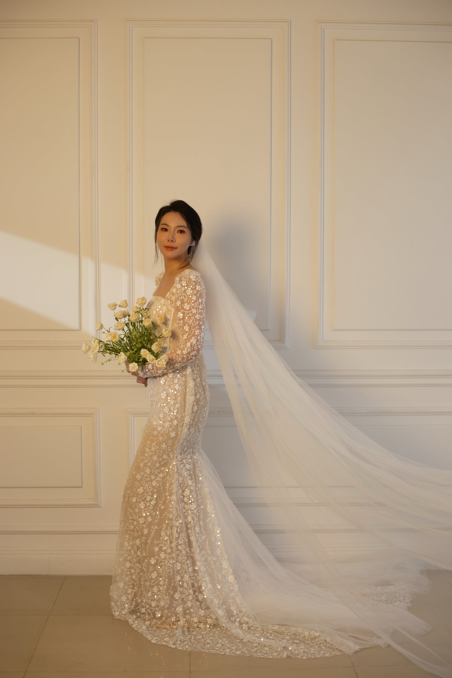 Jessica | Long Sleeve Corset Mermaid Wedding Dress with 3D Flowers