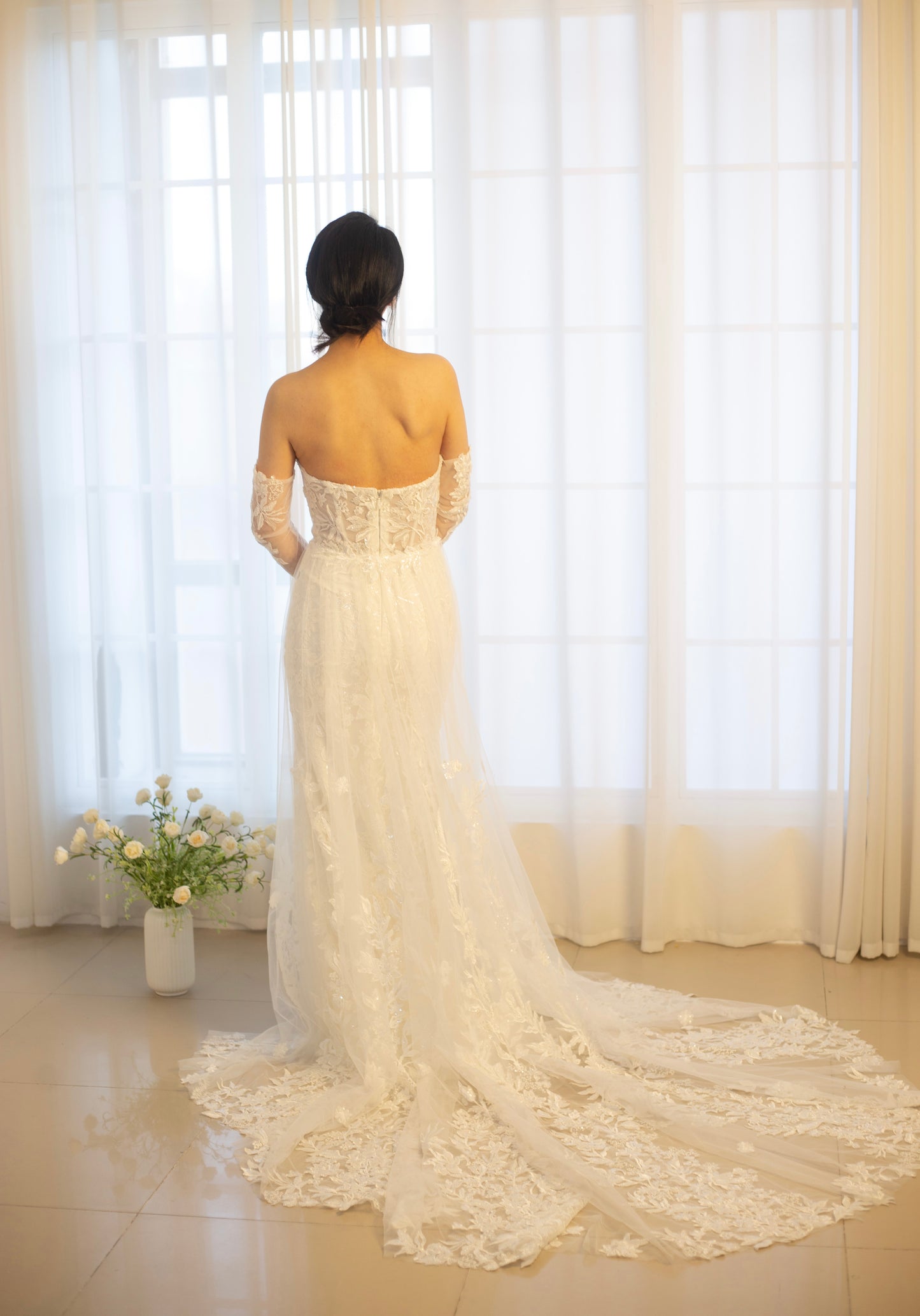 Athena | Minimalist Floral Corset Mermaid Wedding Prom Dress, Custom Simple Romantic Courthouse Civil Reception Dress Casual Elopement Rehearsal Gown