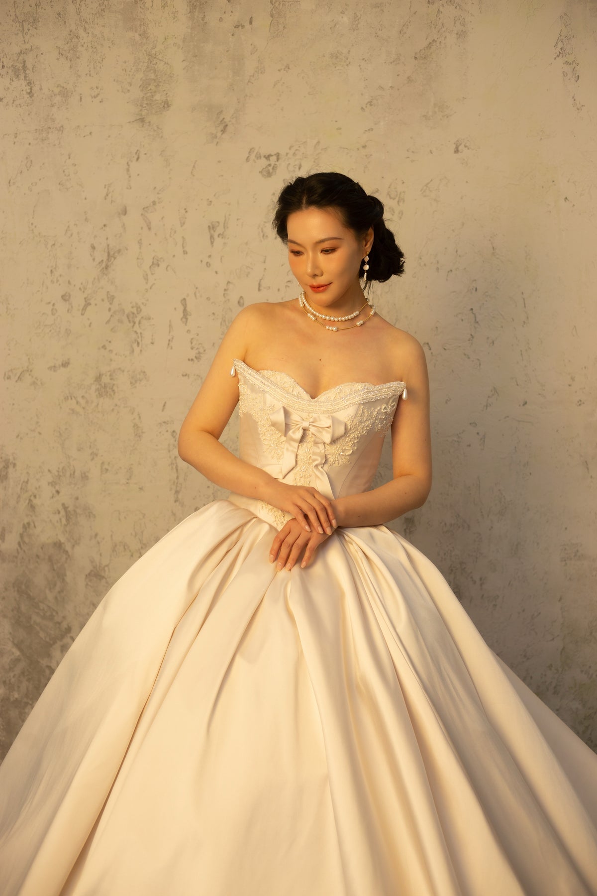 Victoria | Detachable Lace Long Sleeve Satin Corset Ball Gown Wedding Dress