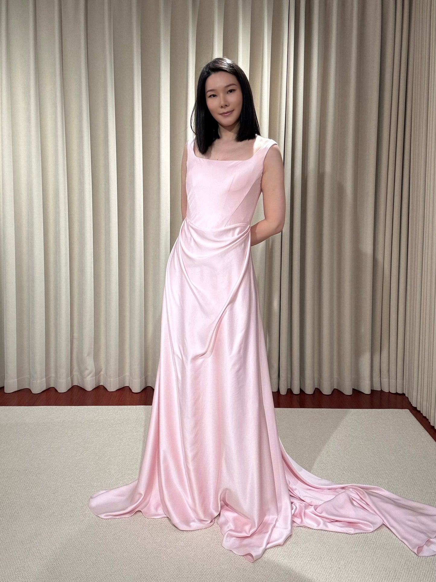 Sylvia | Pink Satin Corset Wedding Dress with Shoulder Straps