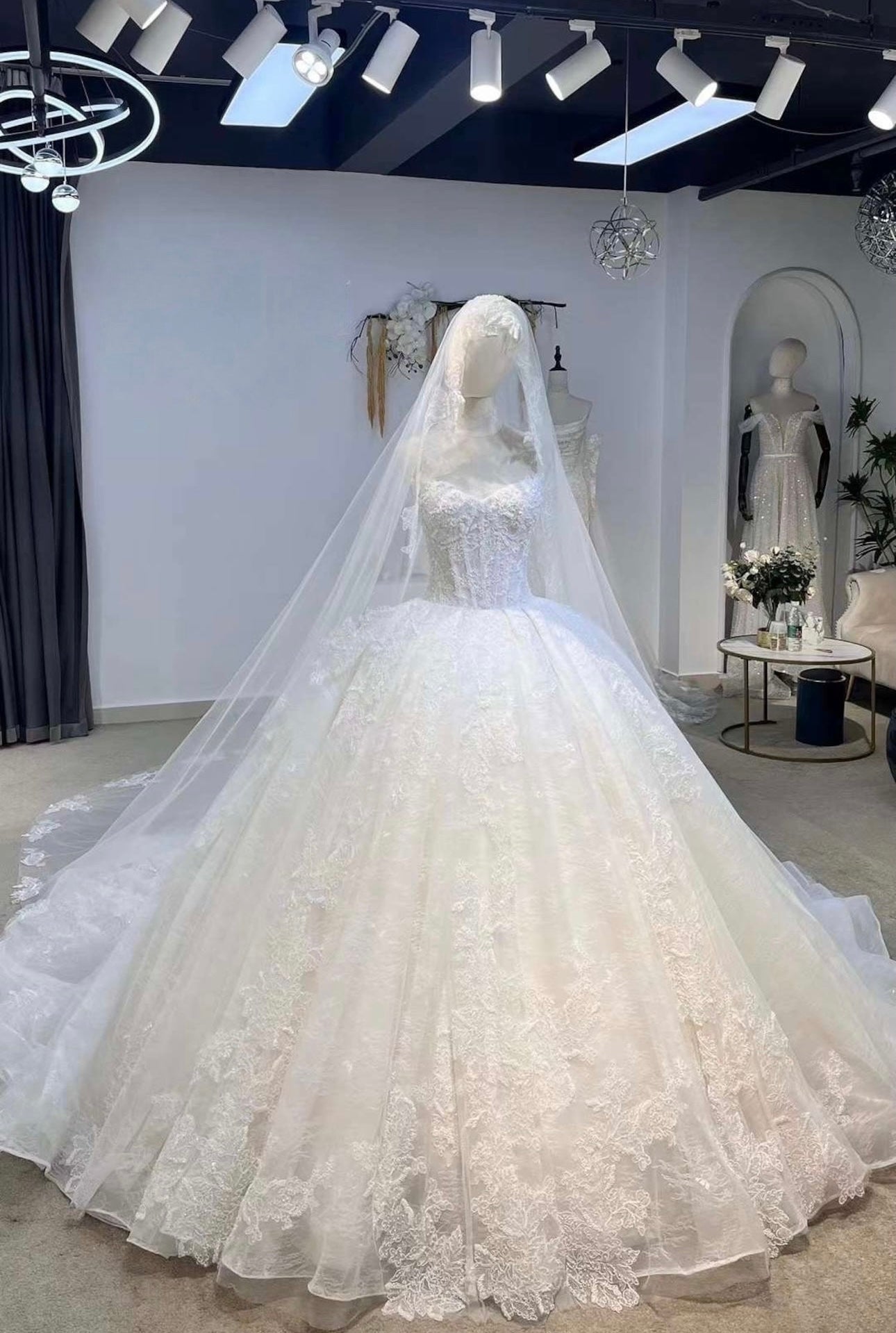 Cecilia | French Lace Beaded Strapless Corset Wedding Ballgown