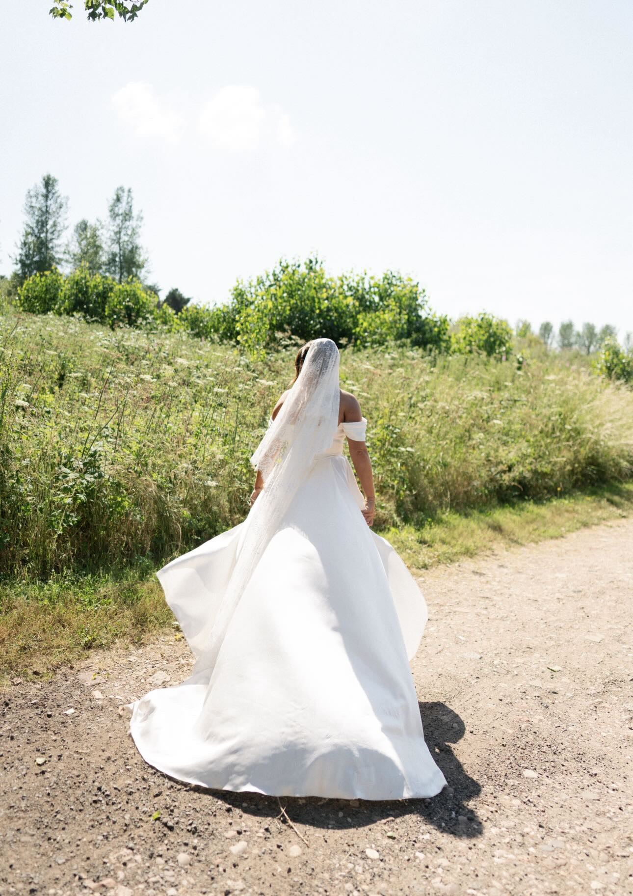 Molly | Minimalist Satin Corset Wedding Dress with Scarf and Detachable Train & Sleeves