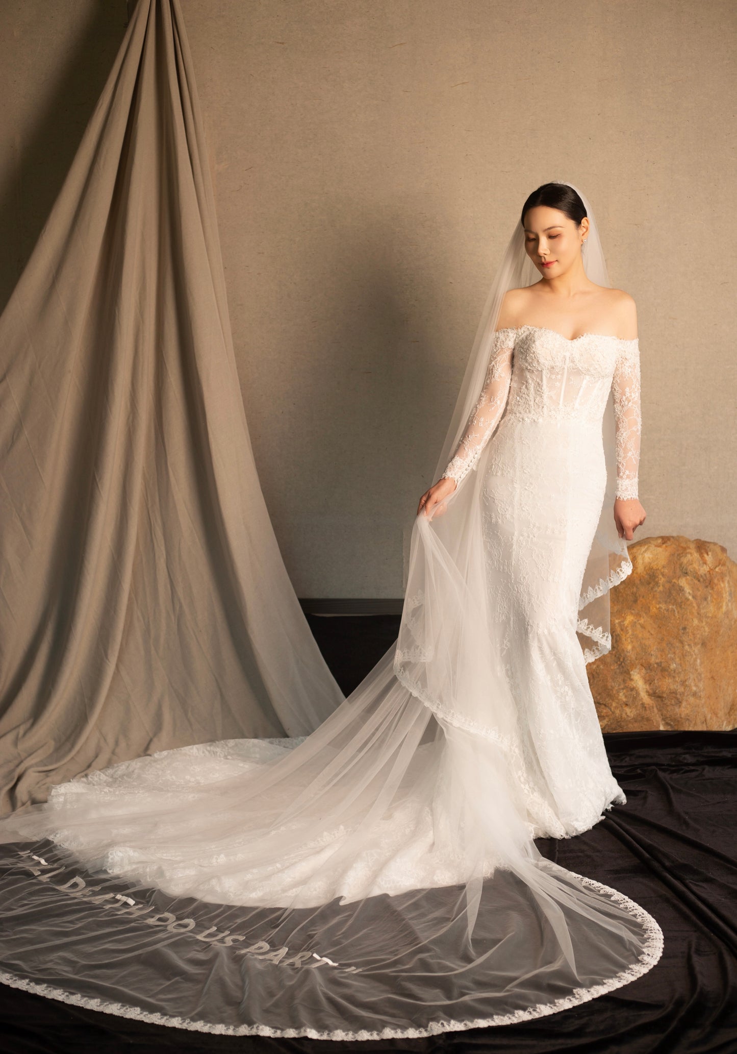 Hailey | Long Sleeve Off Shoulder Lace Wedding Dress, Mermaid Bridal Gown, Custom Fairy & Romantic Dress