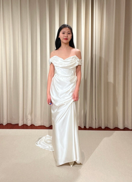 Sami | Off the Shoulder Satin Corset Wedding Dress with Open Back