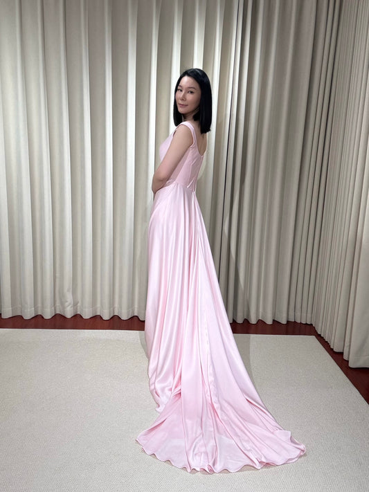 Sylvia | Pink Satin Corset Wedding Dress with Shoulder Straps