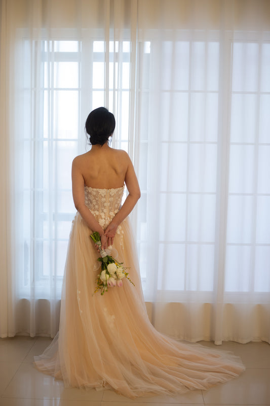 Vanessa | Floral Tulle A-Line Wedding Dress with Detachable Long Sleeves