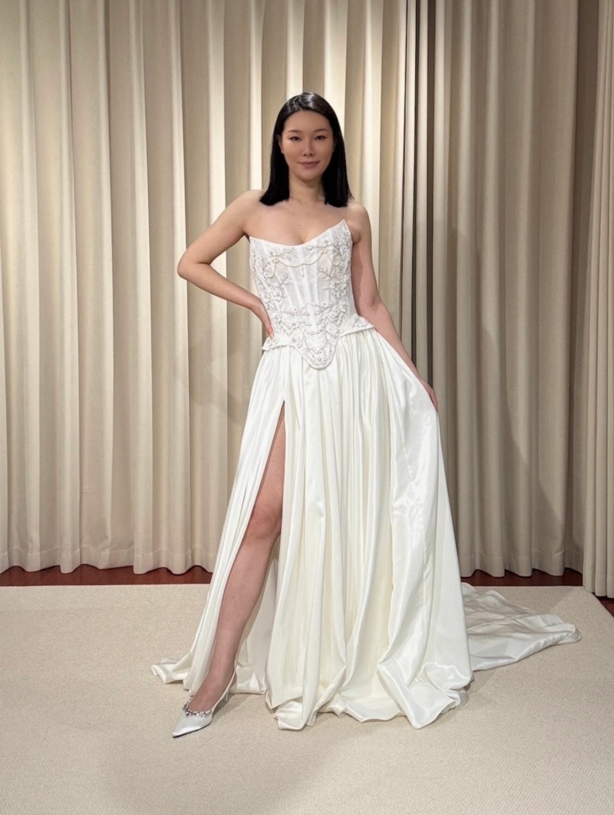 Valerie | Two-piece Hand Embroidery Corset Top with Taffeta Skirt Wedding Dress, Custom Modest Courthouse Civil Wedding Vintage Victoria Ball Gown