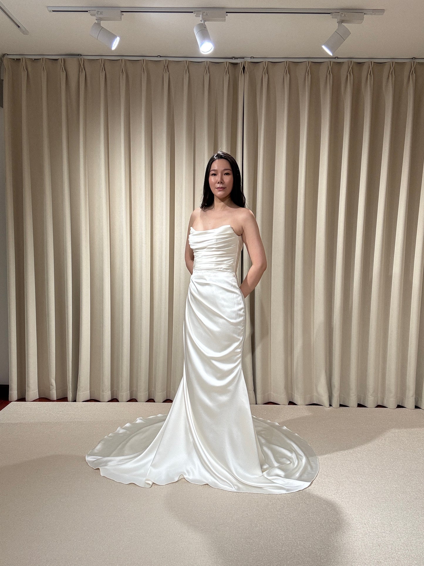 Natiallia | Satin Mermaid Wedding Dress with Detachable Train