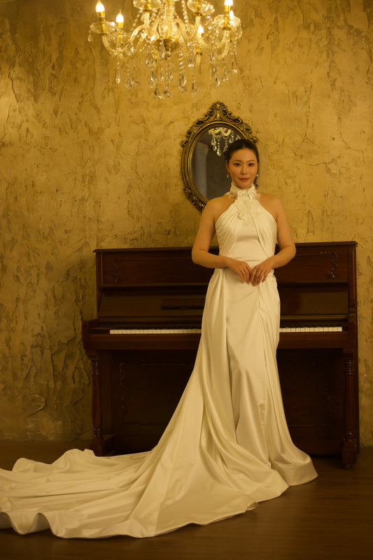 Selena | Halter Neck Satin Corset Mermaid Wedding Dress