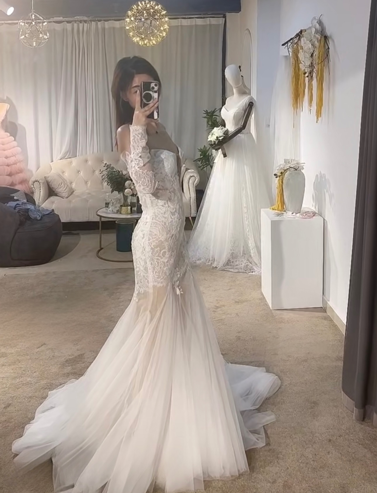 Off the Shoulder Long Sleeve Mermaid Custom Wedding Bridal Dress, Elegant Tulle Lace Prom Party Gown Fairy Boho Princess