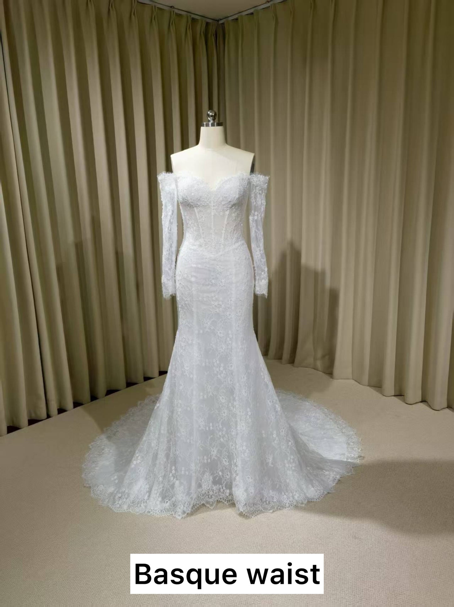 Hailey | Long Sleeve Off Shoulder Lace Wedding Dress, Mermaid Bridal Gown, Custom Fairy & Romantic Dress