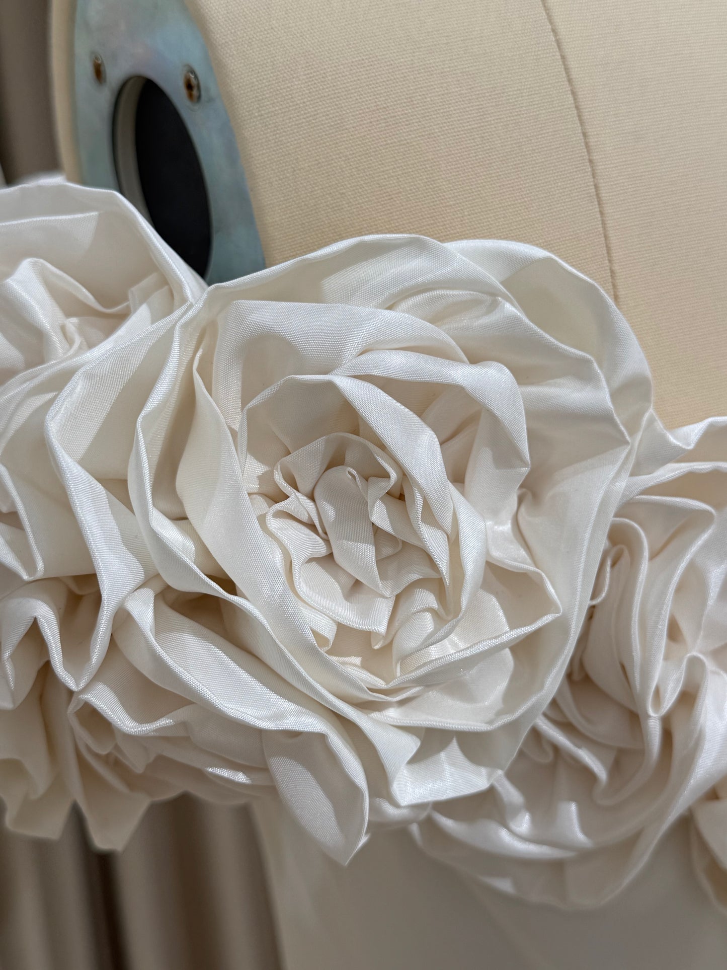 Margott | Off-the-Shoulder Taffeta Wedding Dress with 3D Floral Detail & Front Slit