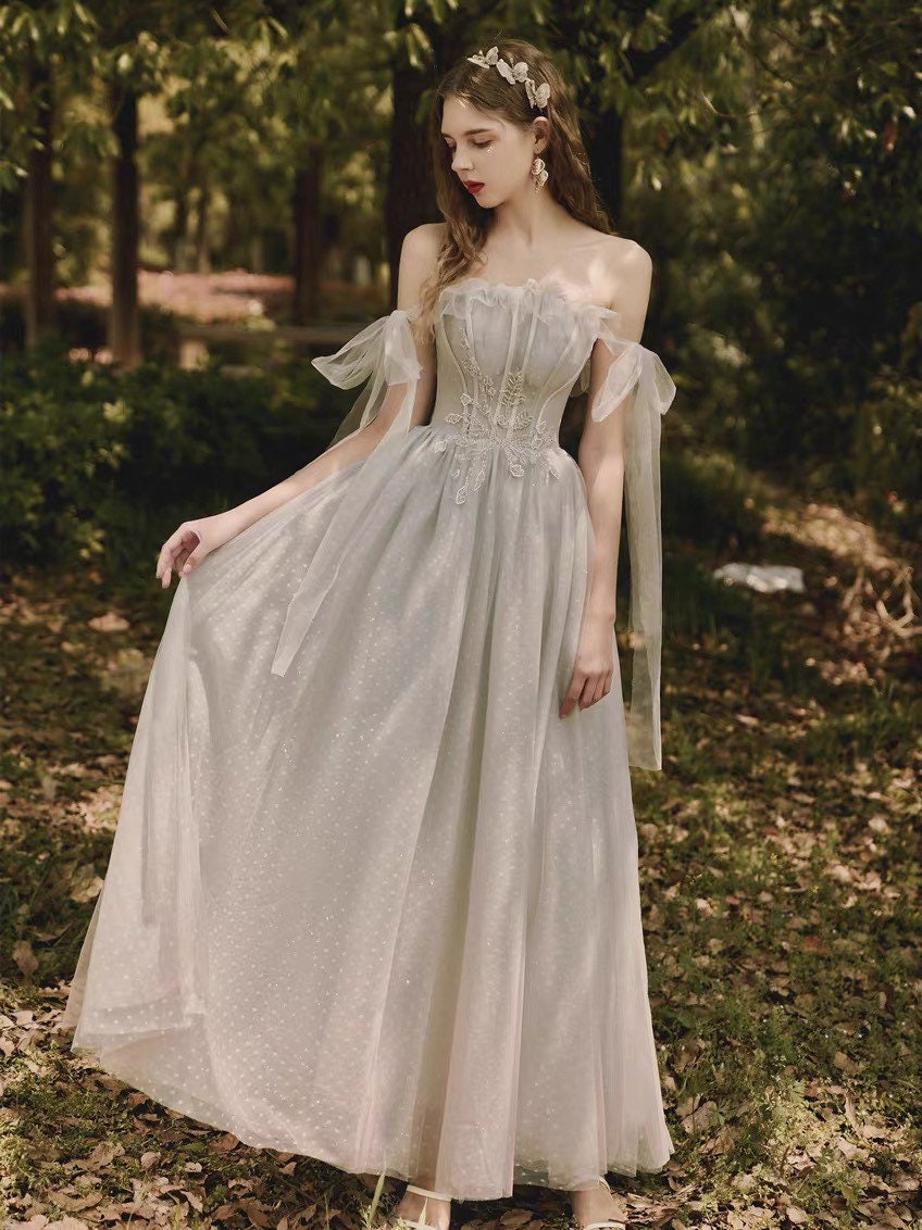 Off the Shoulder Fairy A-line Wedding Bridal Dress Boho Lolita Princess Style Prom Party Gown Bridesmaid Dress