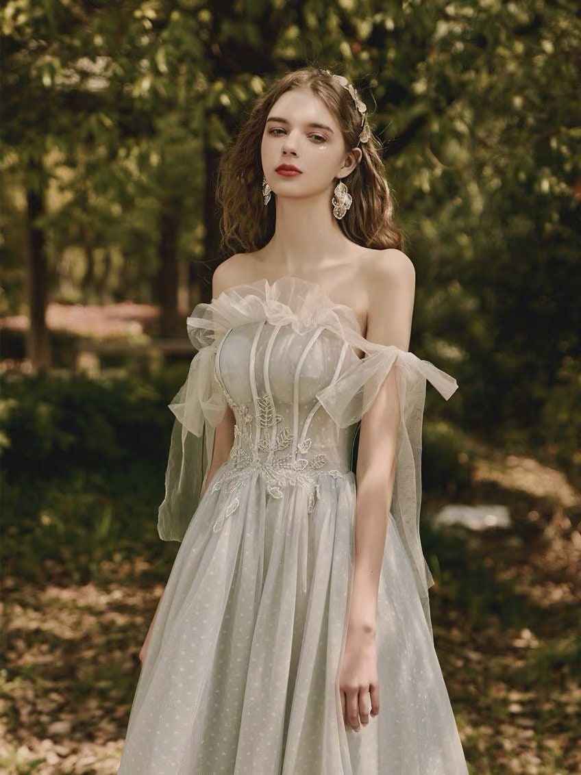 Off the Shoulder Fairy A-line Wedding Bridal Dress Boho Lolita Princess Style Prom Party Gown Bridesmaid Dress