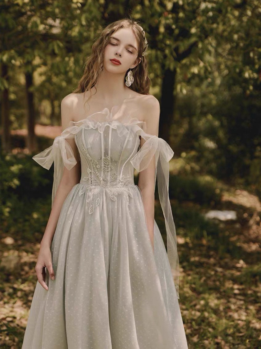 Off the Shoulder Fairy A-line Wedding Bridal Dress Boho Lolita Princess Style Prom Party Gown Bridesmaid Dress