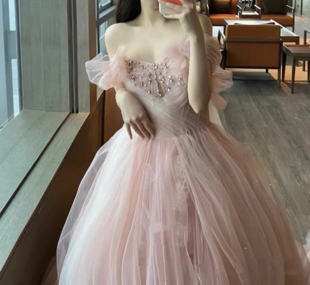 Pink Fairy A-line Tulle Wedding Dress with Handmade Flower Romantic Boho Lolita Princess Bridal Prom Party Gown