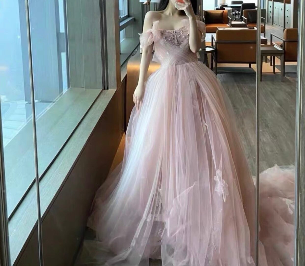 Pink Fairy A-line Tulle Wedding Dress with Handmade Flower Romantic Boho Lolita Princess Bridal Prom Party Gown