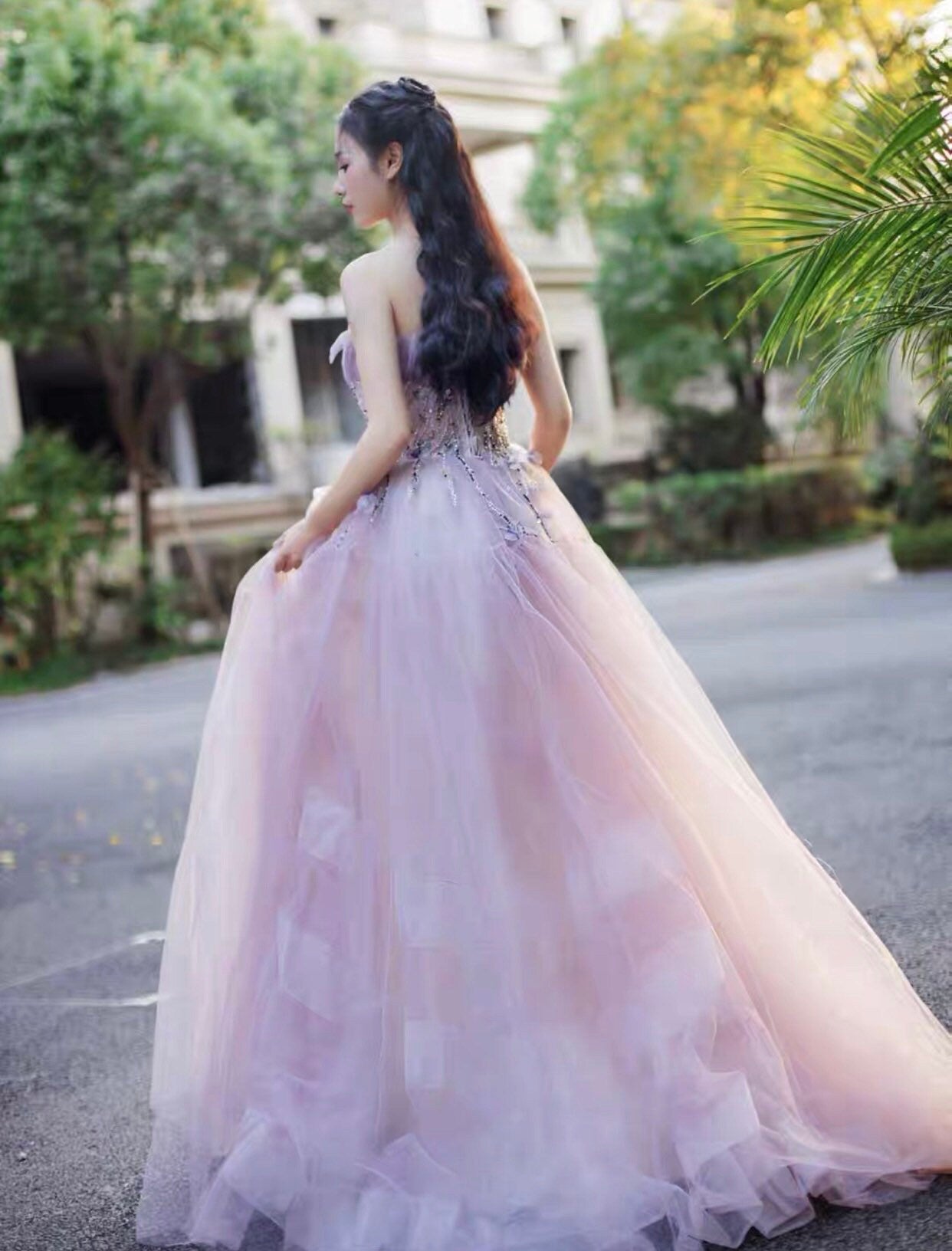 Pink Tulle Fairy A-line Prom Party dress, Wedding Bridal Gown, Bridesmaid Dress, Romantic Boho Lolita Princess