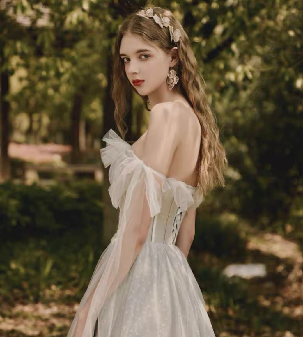 Off the Shoulder Fairy A-line Wedding Bridal Dress Boho Lolita Princess Style Prom Party Gown Bridesmaid Dress