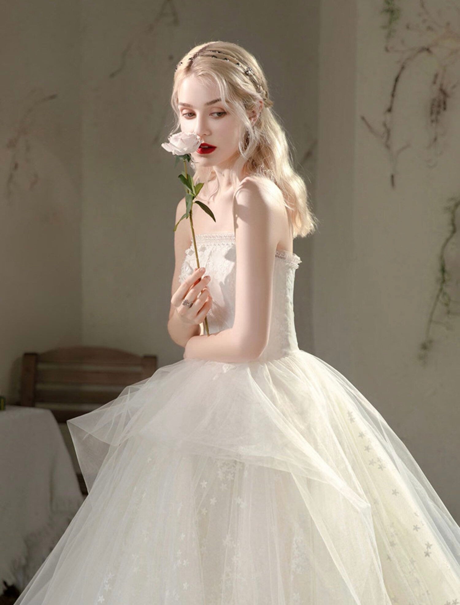 Fairytale Tulle A-Line Wedding Bridal Dress & Prom Party Gown, Customizable Boho Elegant Princess Lolita Sweetheart