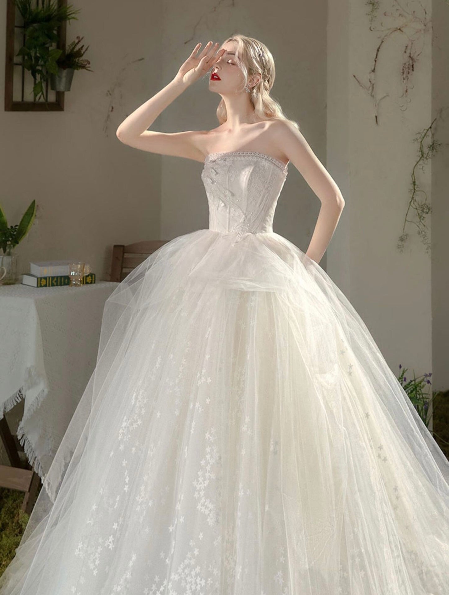 Fairytale Tulle A-Line Wedding Bridal Dress & Prom Party Gown, Customizable Boho Elegant Princess Lolita Sweetheart