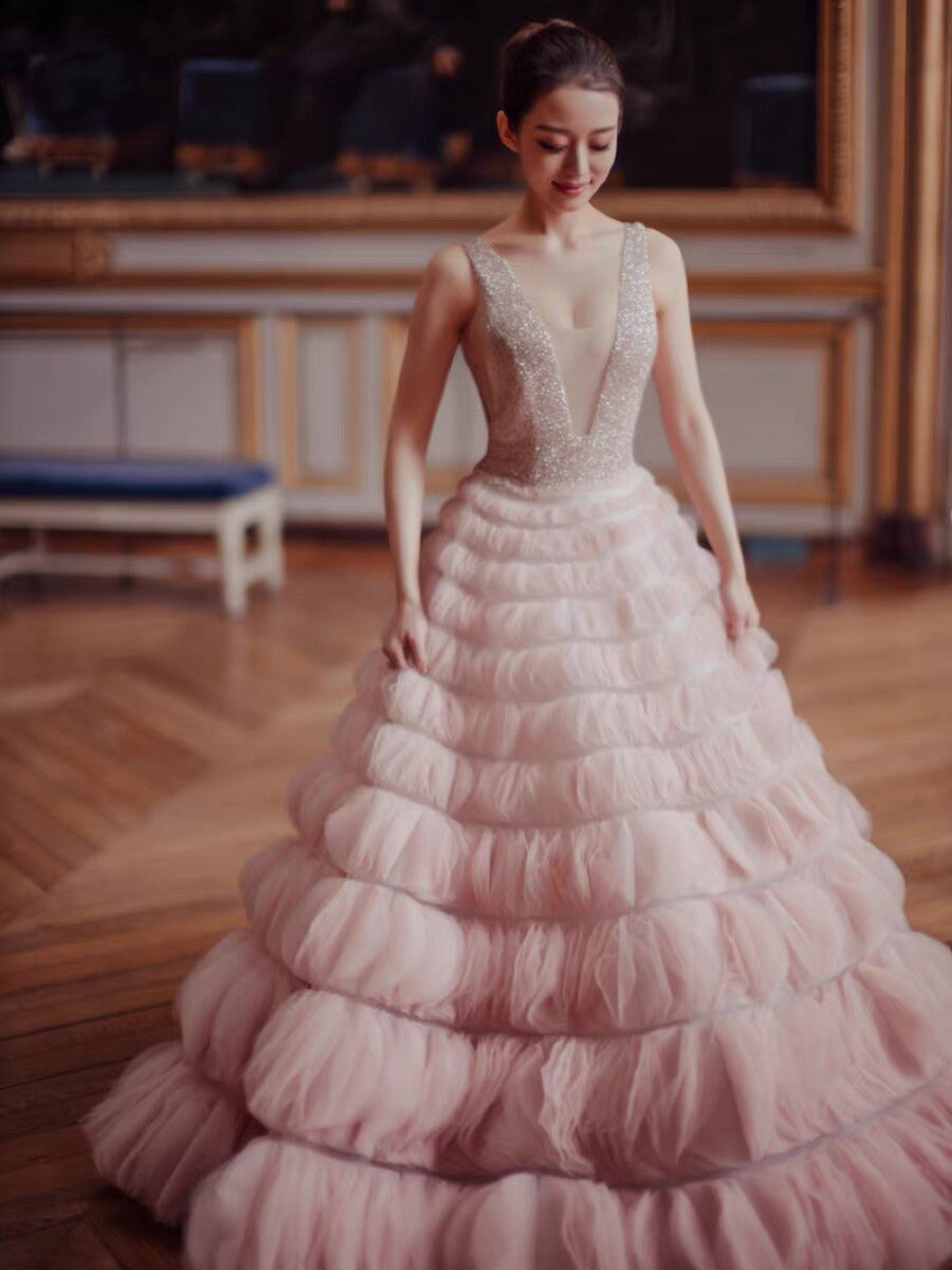 Pink Fairytale A-line Custom Wedding Bridal Dress Engagement Party Prom Ball Statement Gown Princess Classic Romantic