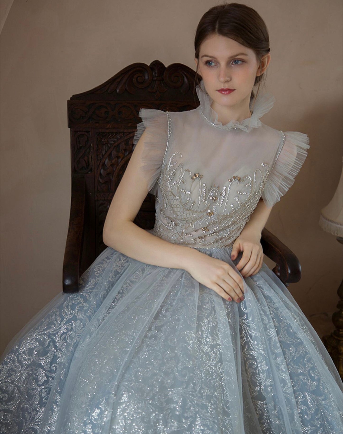 Blue Tulle Wedding Dress, Fairy A-line Prom Party Ball Gown, Bridal Bridesmaid Event Dress, Romantic Boho Lolita Princess Sweetheart