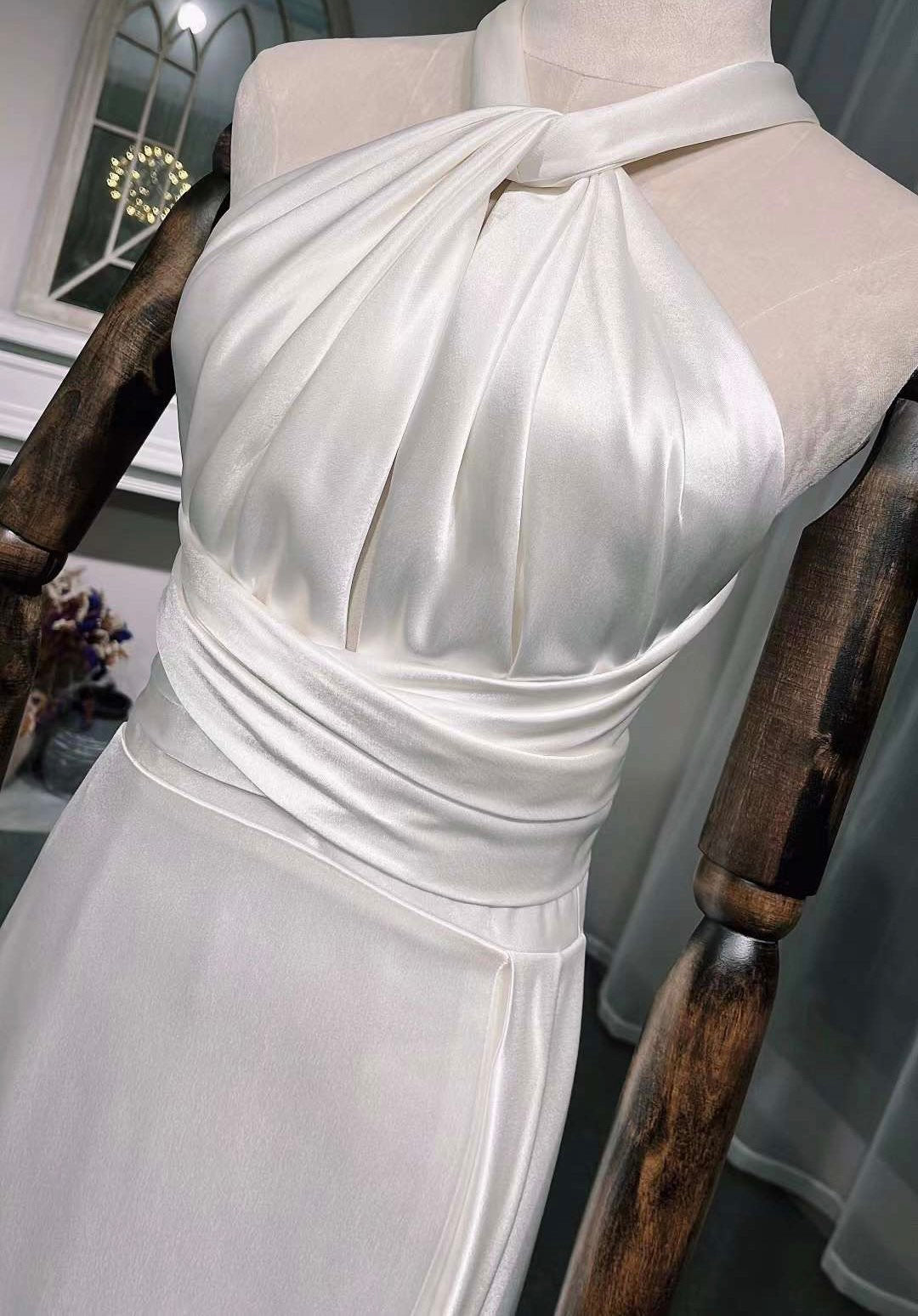 Custom Unique Satin Mermaid Wedding Prom Dress with Slit, Minimalist Simple Elegant Reception Dress, After Party Gown