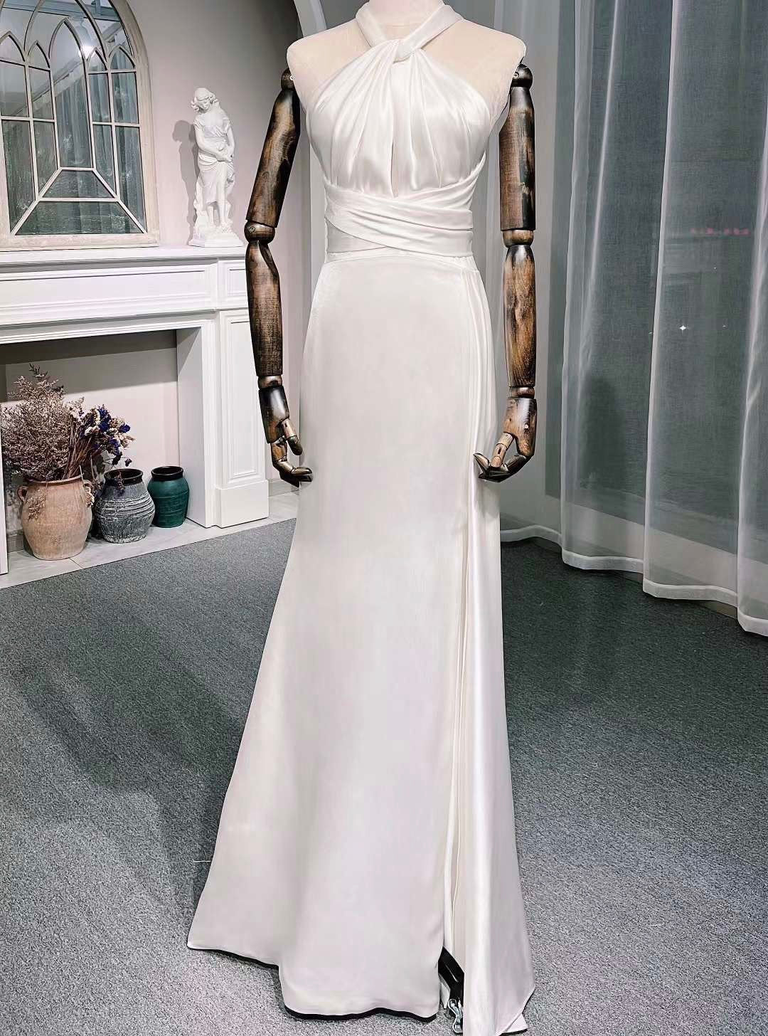 Custom Unique Satin Mermaid Wedding Prom Dress with Slit, Minimalist Simple Elegant Reception Dress, After Party Gown