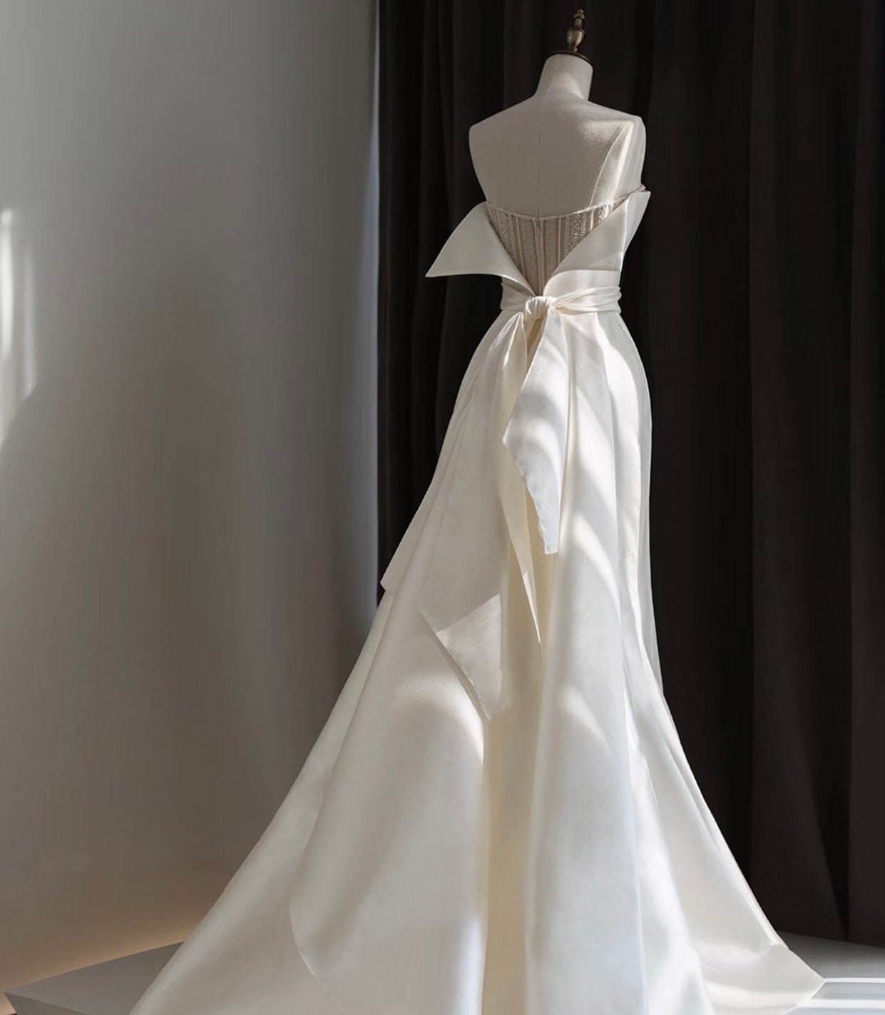 Minimalist Ivory Satin A-line Wedding Bridal Dress, Simple Elegant Prom Party Gown, Customisable