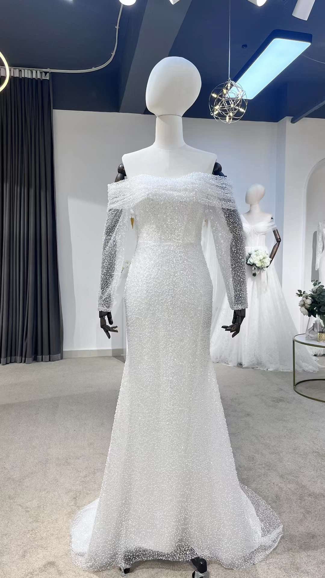 corset reception dress Ladivine 7483w Simple Wedding Dress Reception Gown Scoop Neckline Corset Bodice 2 / Off White