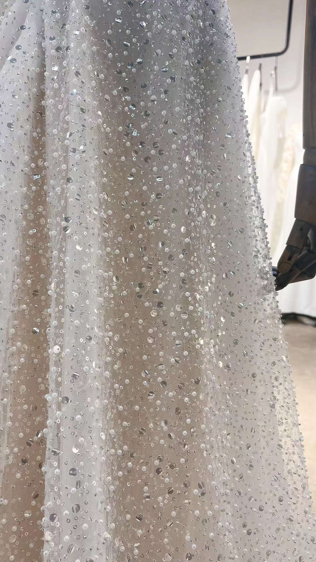 Off the shoulder luxury beaded wedding dress, custom unique a-line cou Shindig Threads Off the shoulder luxury beaded wedding dress, custom unique a-line cou Shindig Threads