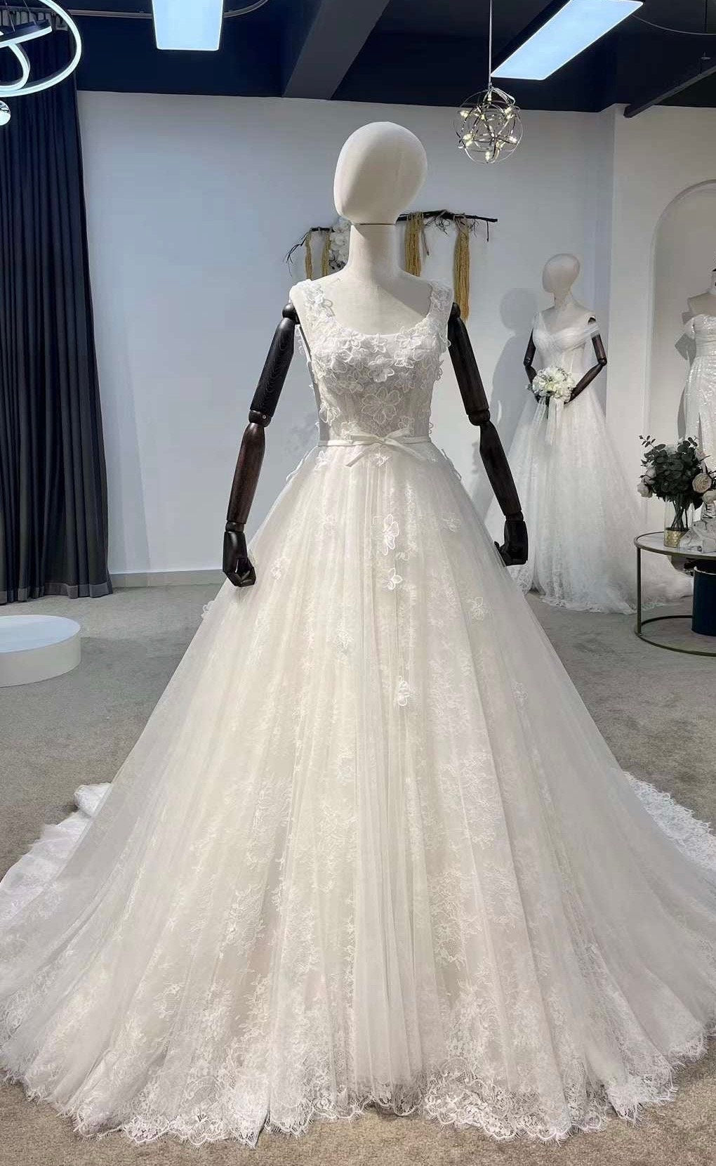 Unique fairy corset wedding dress with 3D flowers, romantic princess b β Shindig Threads