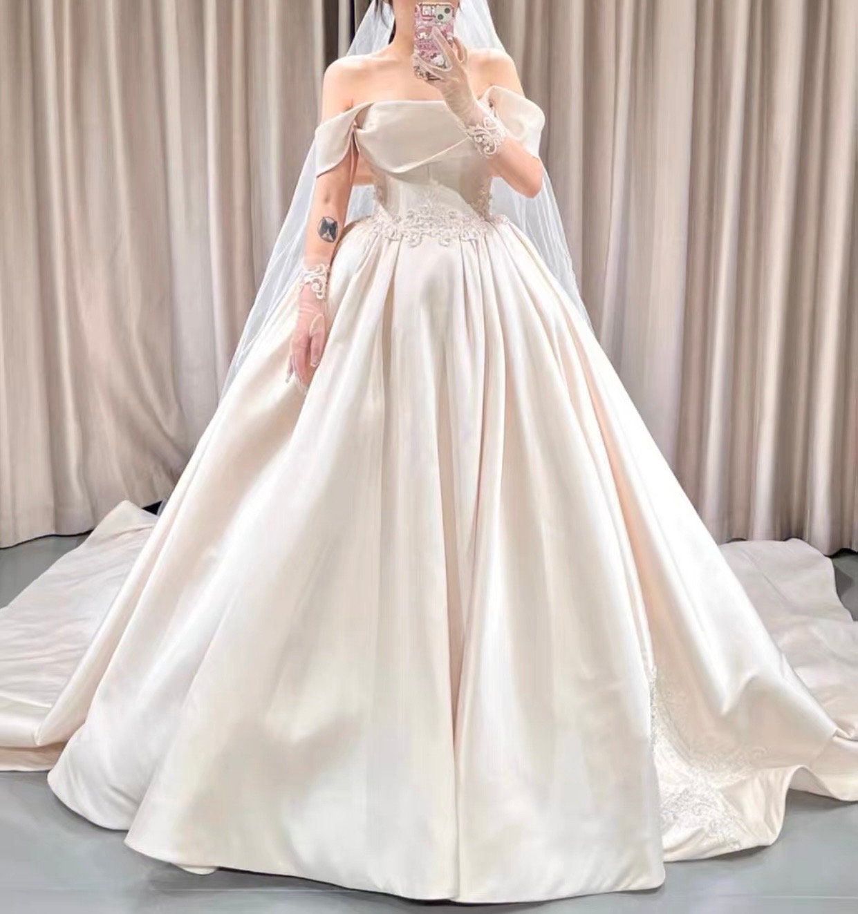 Off the Shoulder Satin Fairy A-Line Wedding Bridal Dress & Prom Party Gown, Customizable Boho Elegant Princess Lolita Sweetheart