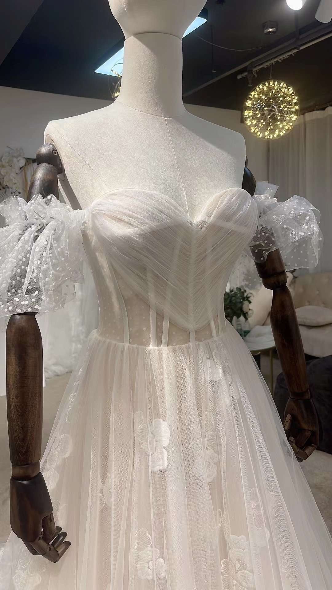 Off the shoulder fairy corset wedding dress, unique boho custom gown for courthouse wedding, romantic sweetheart prom dress