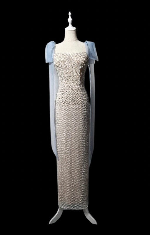 Unique Beaded Mermaid Wedding Bridal Dress, reception elopement dress for courthouse wedding, Sexy Elegant Prom Party Gown