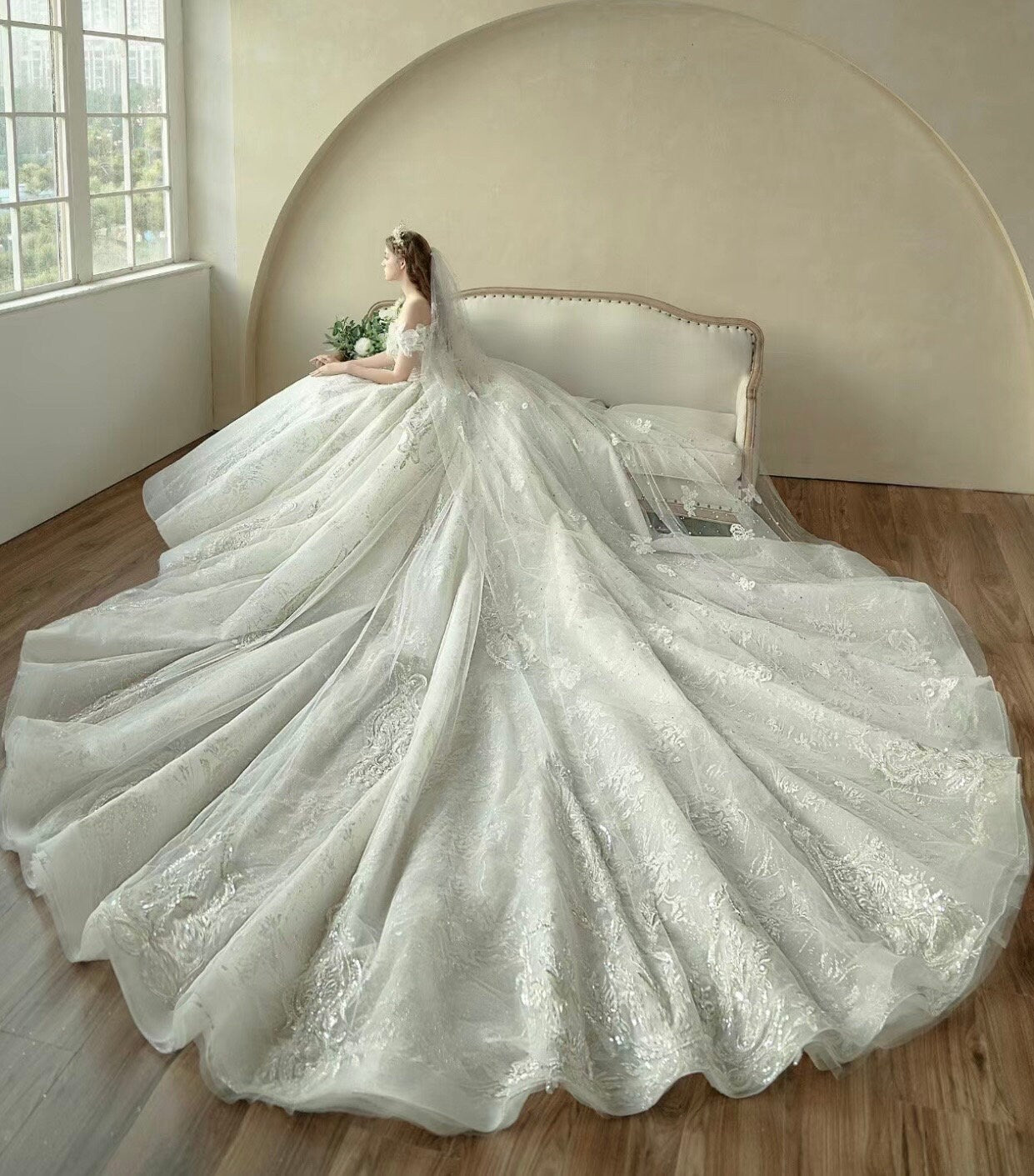 White Fairy A-line Luxury Bridal Wedding Dress, Customizable Prom Party Ball Gown, Romantic Boho Lolita Princess Sweetheart