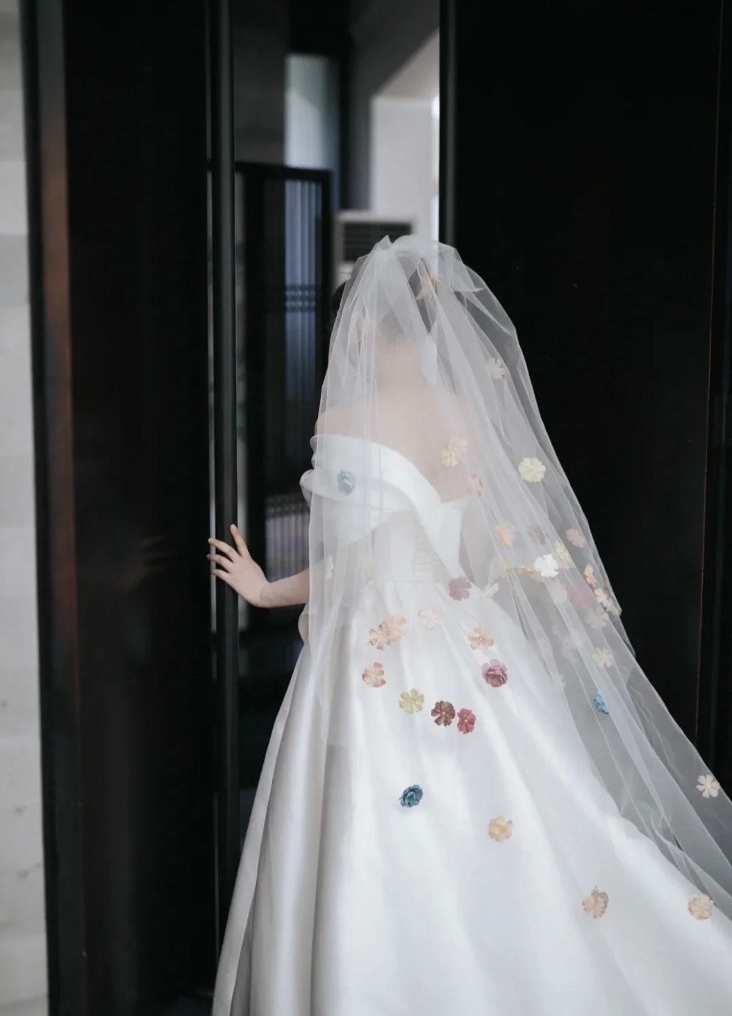 Unique Colorful Wedding Bridal Veil with Handmade Flowers, wedding gift for brides.