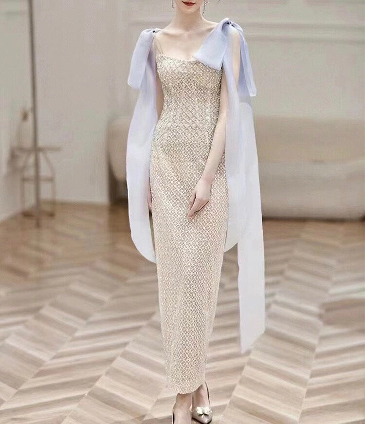 Unique Beaded Mermaid Wedding Bridal Dress, reception elopement dress for courthouse wedding, Sexy Elegant Prom Party Gown