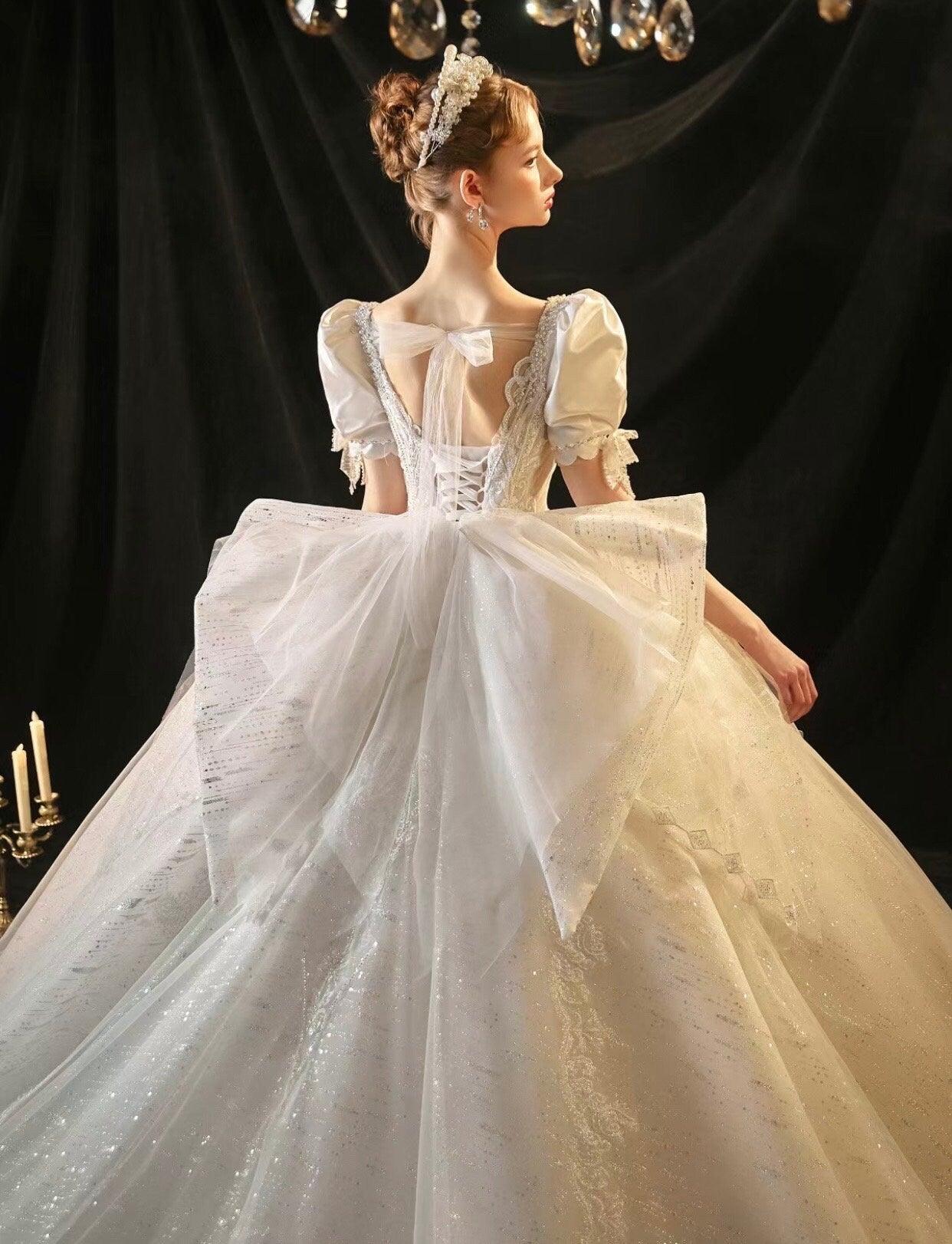 White Fairy A-line Luxury Bridal Wedding Dress, Customizable Prom Party Ball Gown, Romantic Boho Lolita Princess Sweetheart