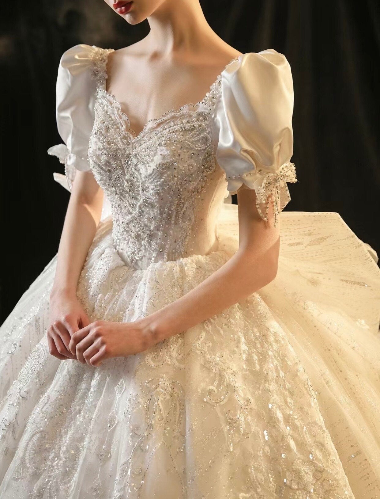 White Fairy A-line Luxury Bridal Wedding Dress, Customizable Prom Party Ball Gown, Romantic Boho Lolita Princess Sweetheart