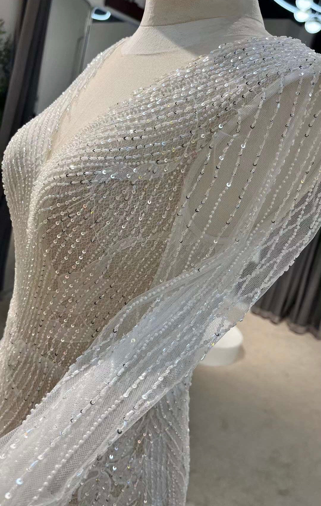 Custom Beaded Long Sleeve Mermaid Wedding Bridal Dress, Sexy Elegant Unique Prom Party Gown Fairy Boho Princess