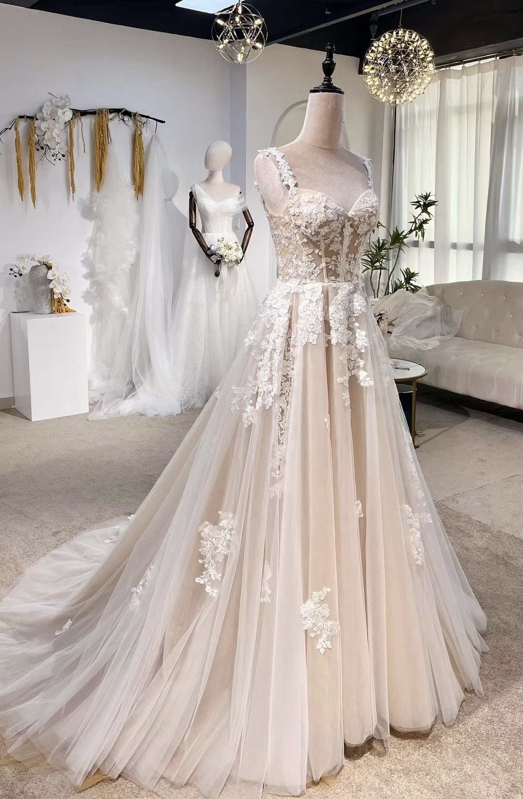 Fairy Floral Corset A-line Wedding Bridal Dress, Custom Lace Party Gow – Shindig Threads