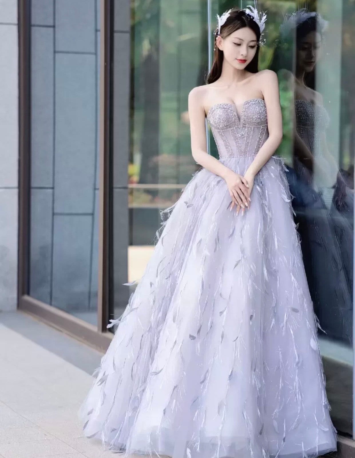 Fairy Tulle Unique Wedding Bridal Dress with Detachable Sleeves and Feathers, Off Shoulder Romantic Lolita Princess Prom Party Gown