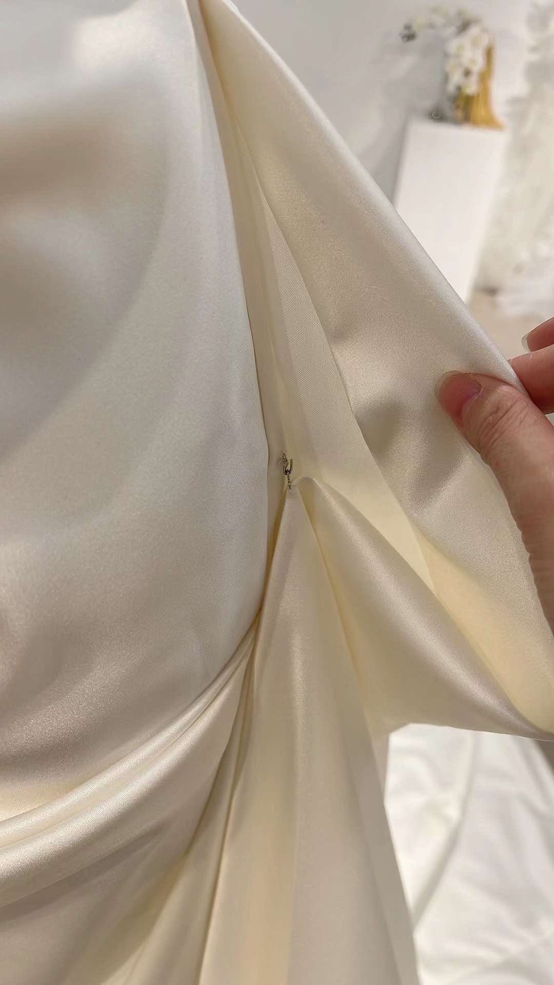 Minimalist Satin Mermaid Wedding Prom Dress, Custom Simple Elegant Reception Gown, Unique Elopement Dress for Courthouse Wedding