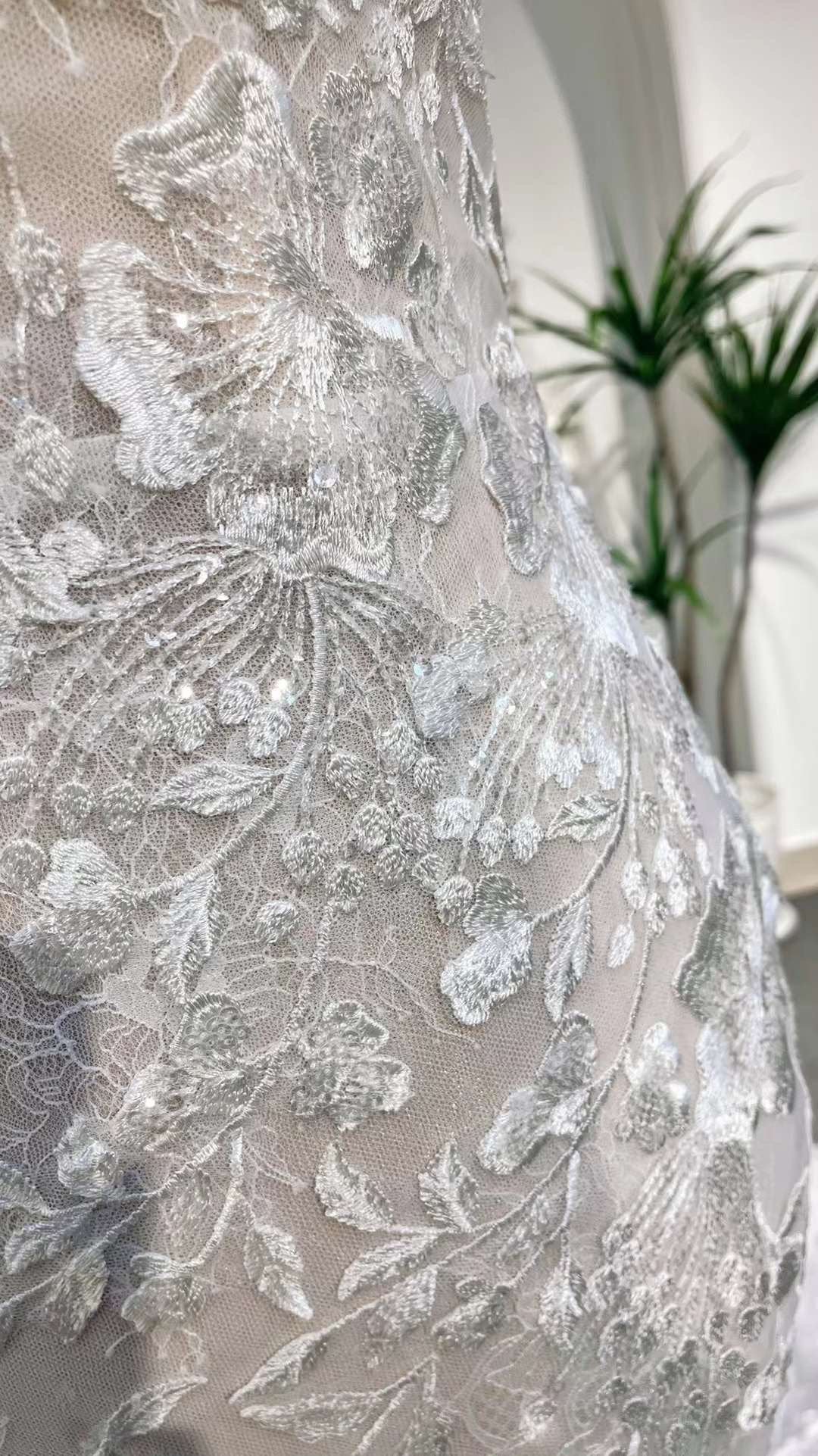 Fairy Floral Mermaid Wedding Bridal Dress, Custom Elegant Lace Gown, Unique Elopement Dress for Courthouse Wedding, Romentic Reception Dress