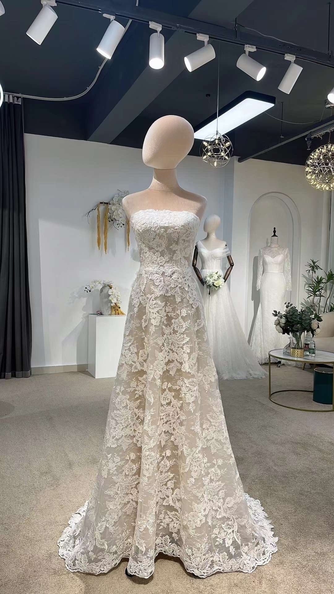 Fairy Floral Mermaid Wedding Bridal Dress, Custom Elegant Lace Gown, Unique Elopement Dress for Courthouse Wedding, Romentic Reception Dress