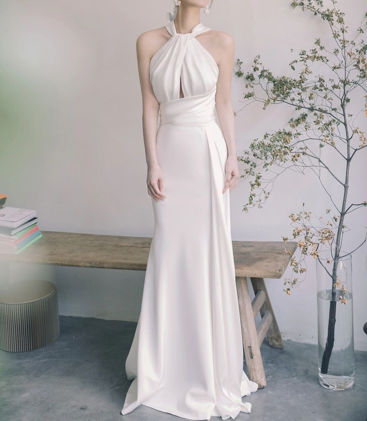 Custom Unique Satin Mermaid Wedding Prom Dress with Slit, Minimalist Simple Elegant Reception Dress, After Party Gown